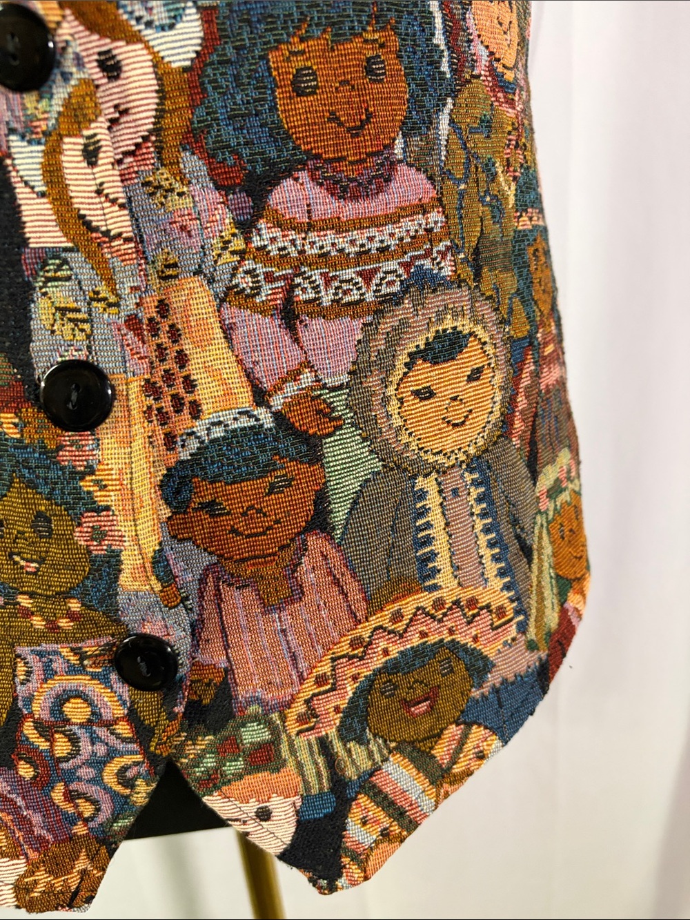 Vintage 90s Facets by Mirrors Children of the World Tapestry Print Vest - Picture 9 of 15